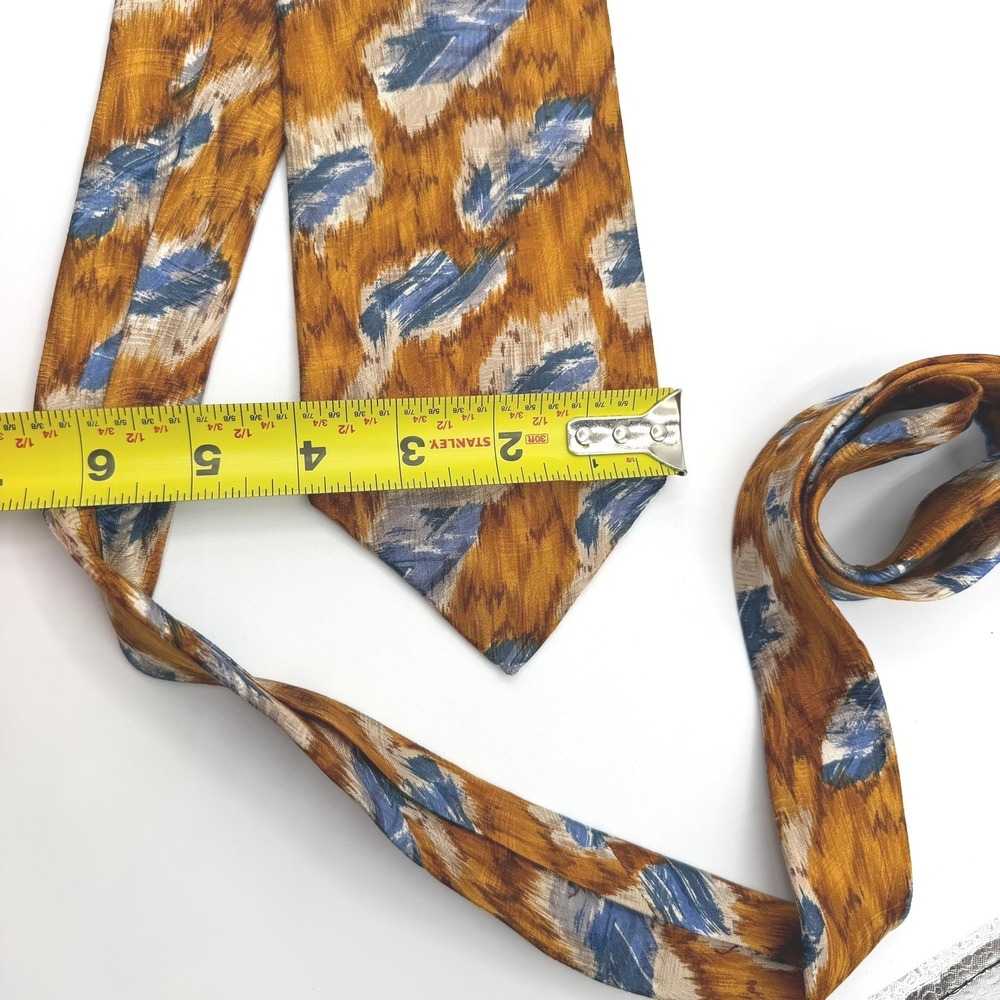 Ferrell‎ Reed Silk Necktie Mens OS Gold Blue Abstract Ikat Italy USA - Picture 7 of 7